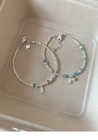 S925 sterling silver blue crystal fish freshwater pearl silver bracelet