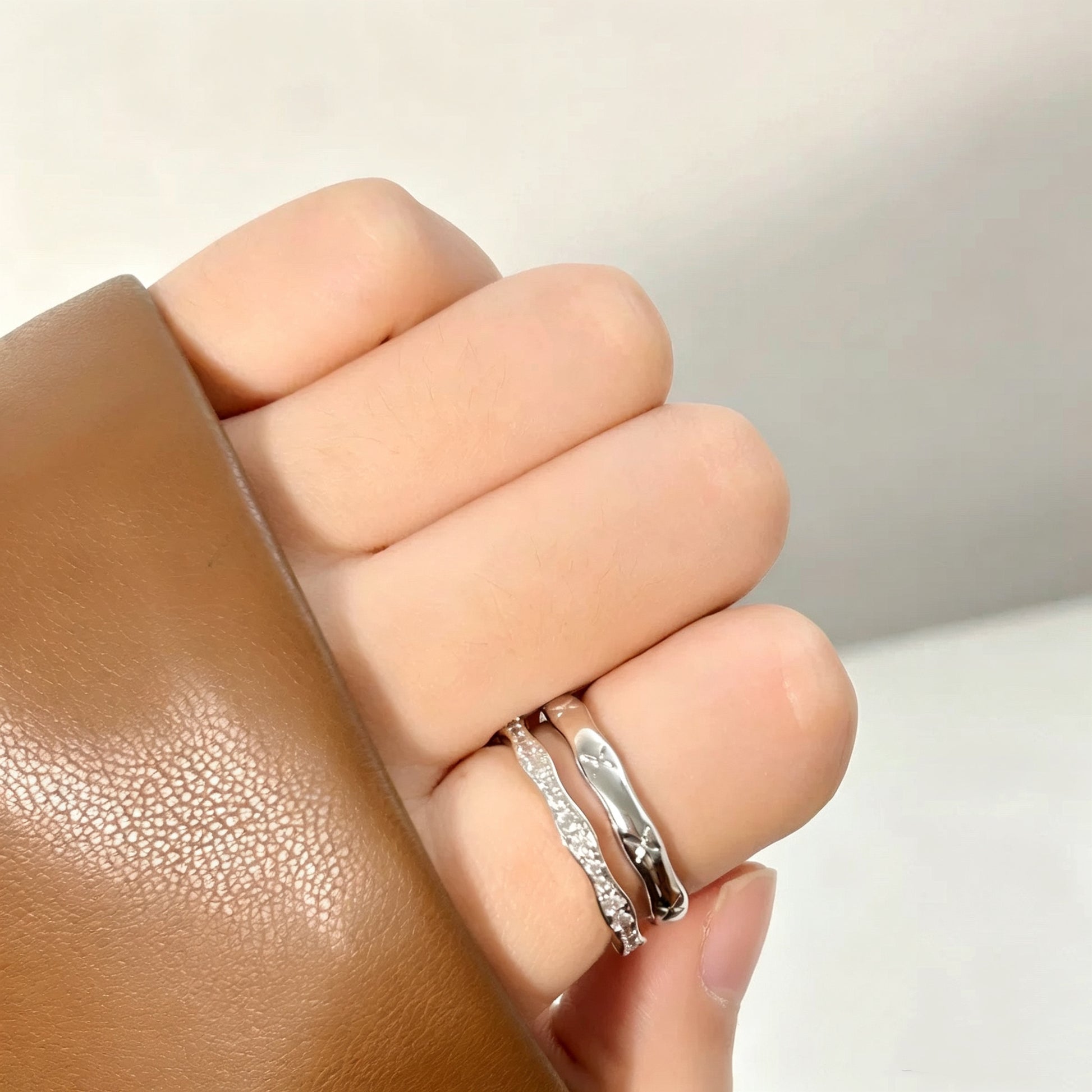 Wavy Star Zircon Double Band Open Ring