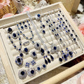 Imitation natural blue gemstone gold-plated studded ring earrings necklace bracelet