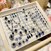 Imitation natural blue gemstone gold-plated studded ring earrings necklace bracelet