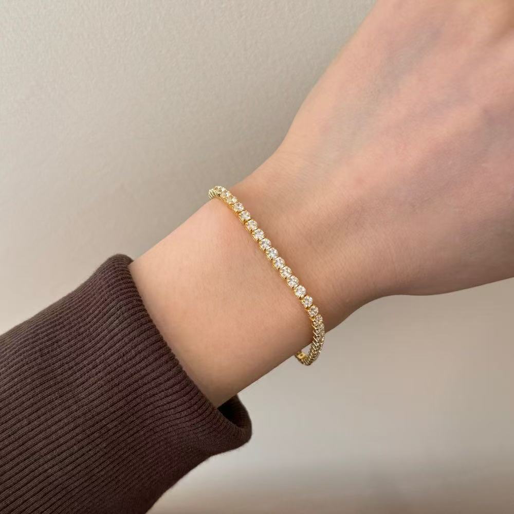 S925 Sterling Silver Full Set with Premium Zircon Bracelet 18K Gold-plated