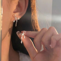 S925 sterling silver bow pierced earrings