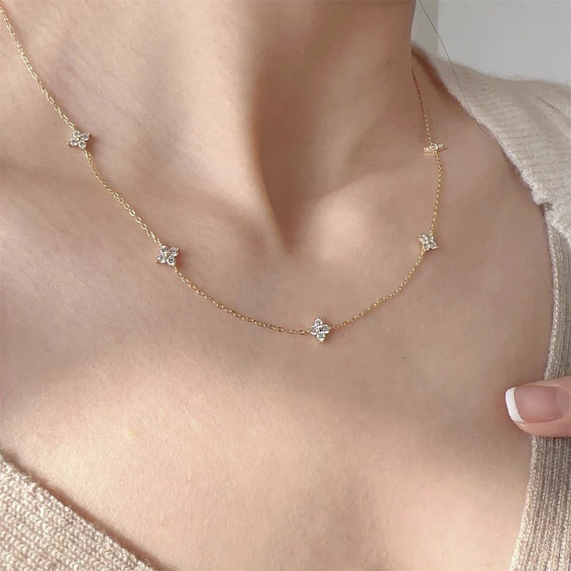 S925 sterling silver diamond four-leaf clover necklace