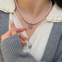 Natural pink Fritillaria Manta rose Swarovski pearl necklace