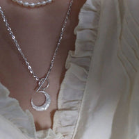 S925 sterling silver glitter moon OT buckle necklace