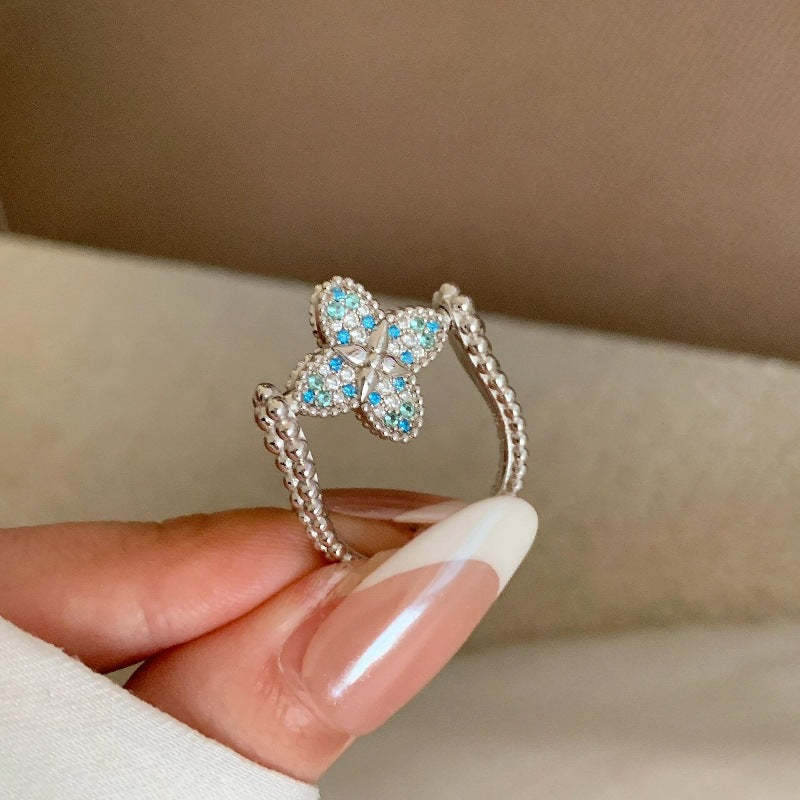 Full of diamond laser four-leaf clover ring bracelet earrings necklace set