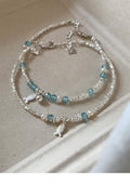 S925 sterling silver blue crystal fish freshwater pearl silver bracelet