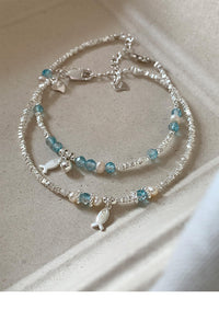 S925 sterling silver blue crystal fish freshwater pearl silver bracelet