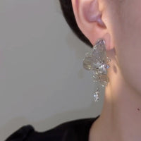 High color-preserving tassels and three-dimensional wings butterfly earrings