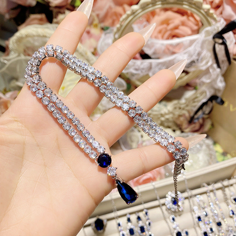 Imitation natural blue gemstone gold-plated studded ring earrings necklace bracelet