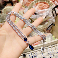 Imitation natural blue gemstone gold-plated studded ring earrings necklace bracelet