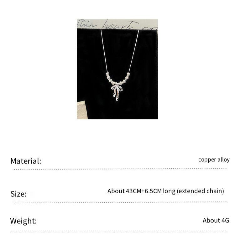 Bow openwork lace thick silver beaded pendant necklace  earrings set