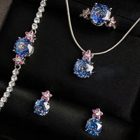 Octagonal rose bracelet necklace earrings ring set