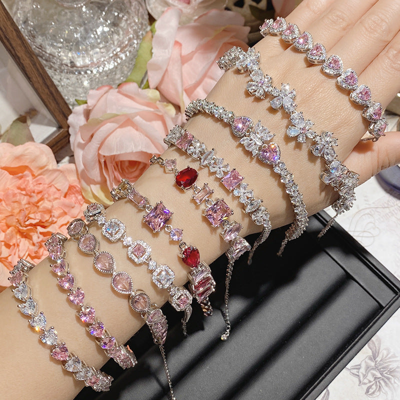 Pink gemstone plated with 18K gold Super Flash full diamond bracelet