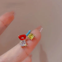 Zircon diamond-encrusted drop oil color earrings