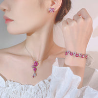 Red corundum zircon flower earrings bracelet necklace set