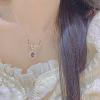 Purple zircon electroplated gold lavender manor butterfly earrings necklace bracelet set