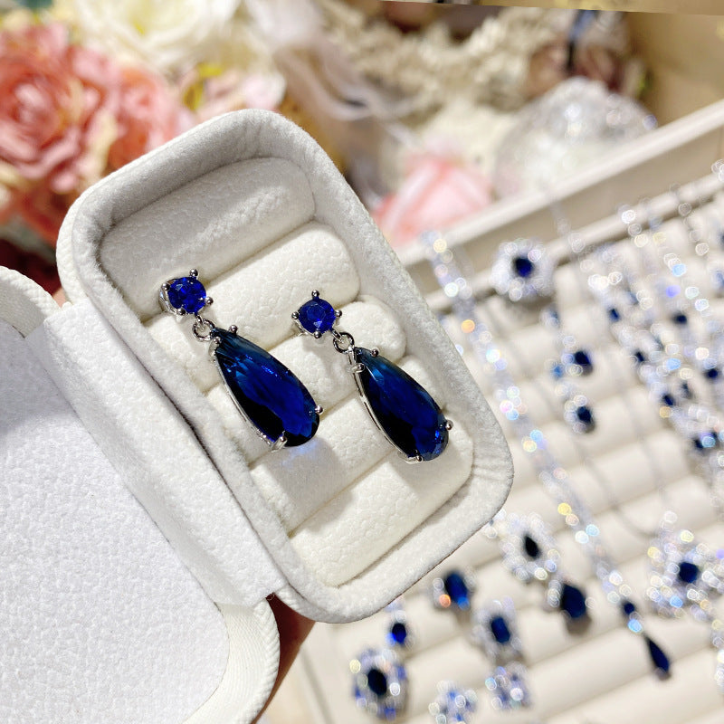 Imitation natural blue gemstone gold-plated studded ring earrings necklace bracelet