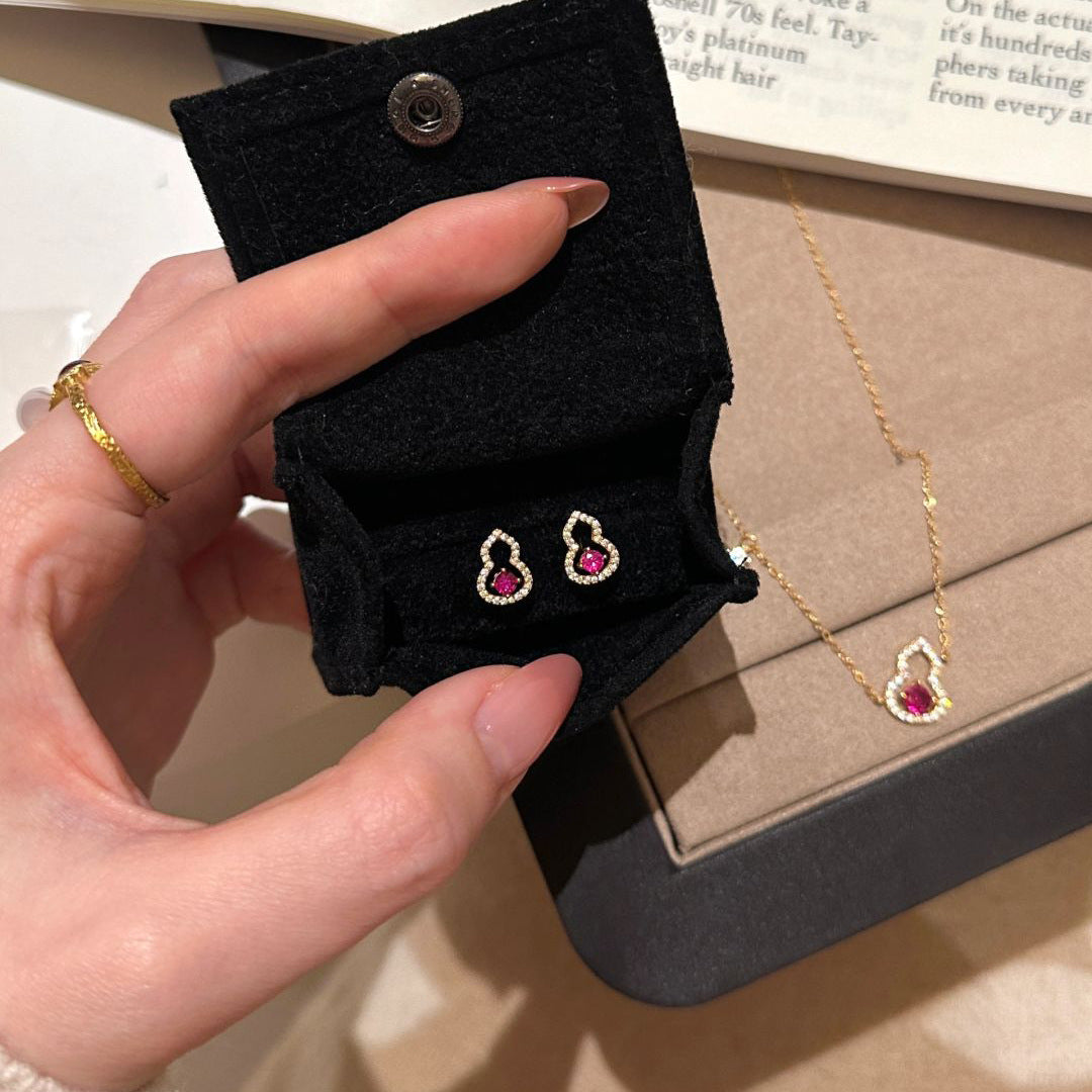 S925 sterling silver 18k gold-plated inlaid zircon gourd necklace bracelet earrings set
