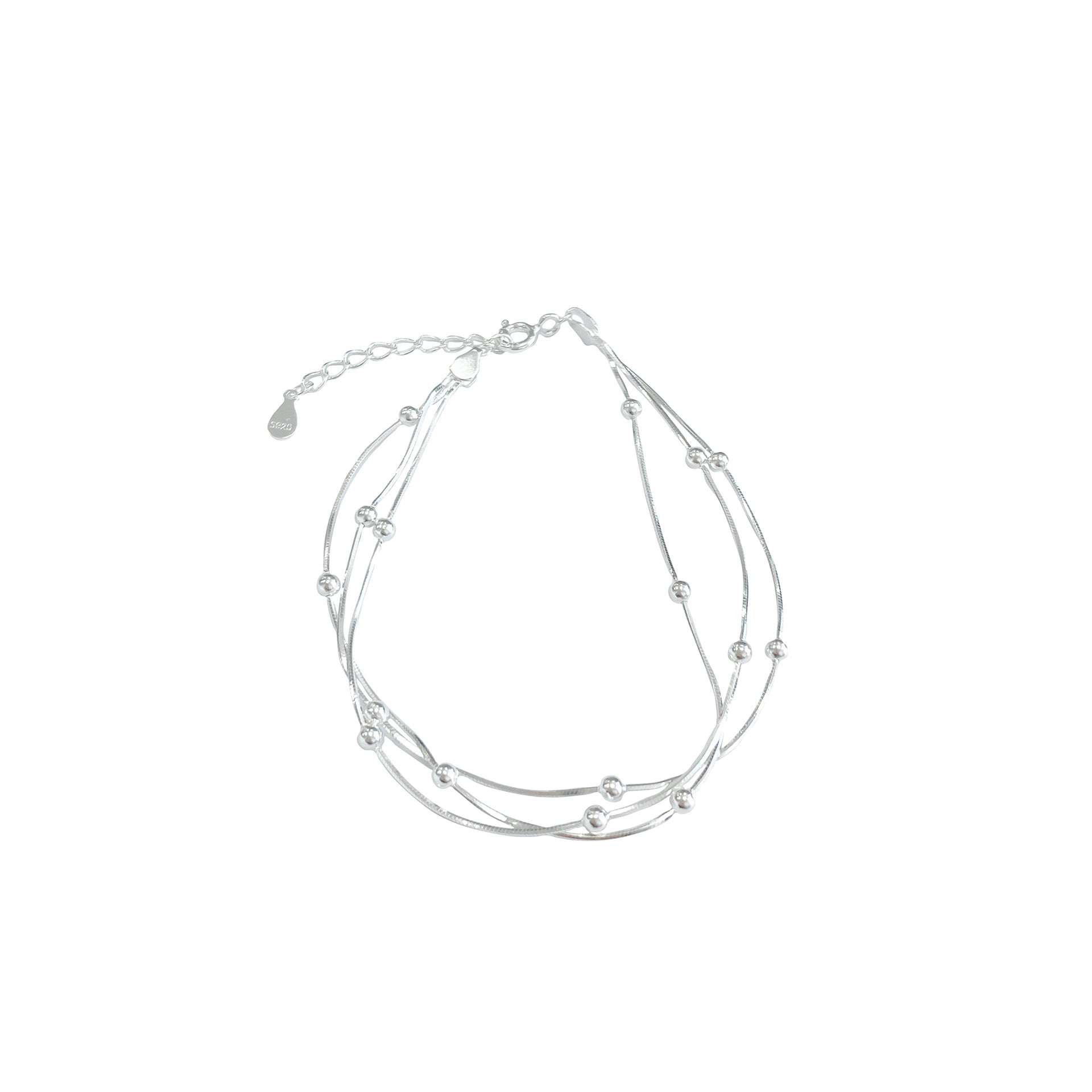 S925 sterling silver three-layer bead snake bone bracelet