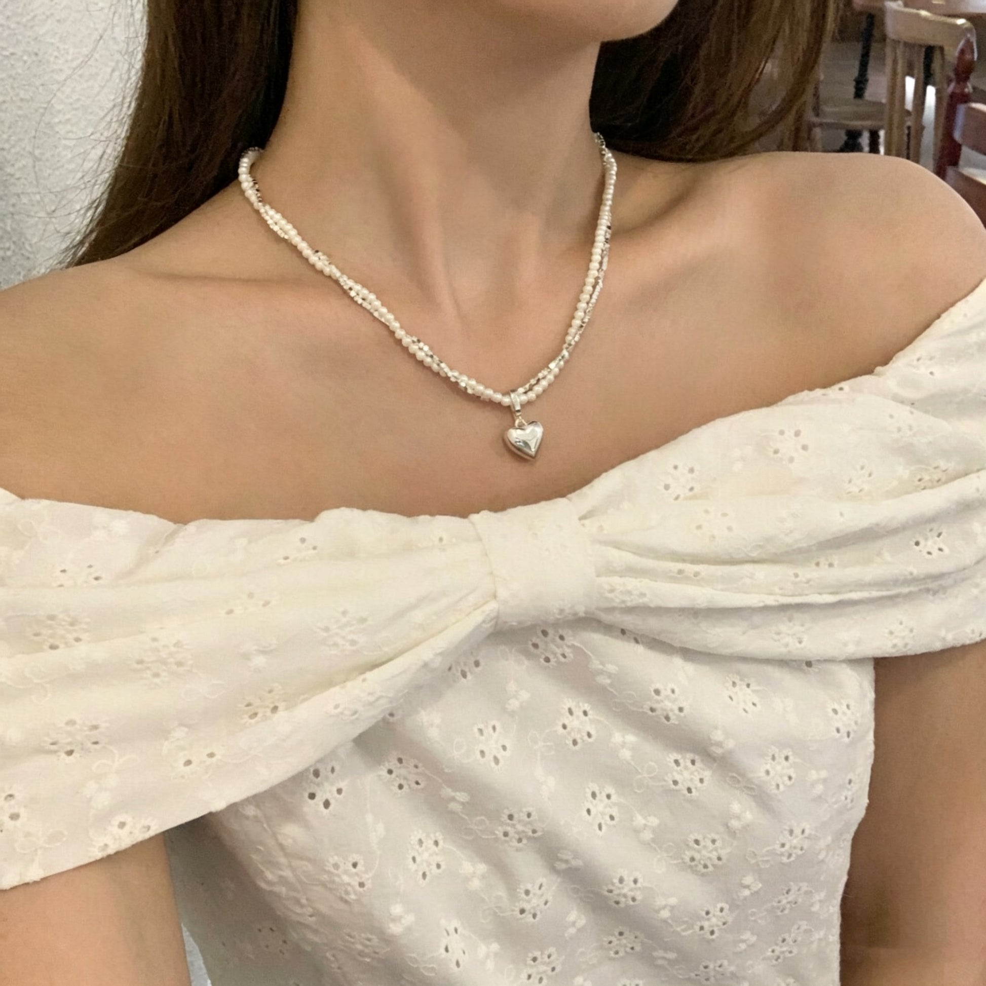 “Kiss of Time” Double Layer Heart Pendant Necklace