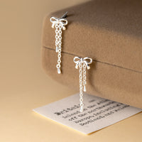 S925 sterling silver bow tassel earrings