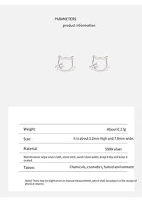 S999 sterling silver hollow cat ear nail earrings