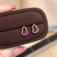 S925 sterling silver 18k gold-plated inlaid zircon gourd necklace bracelet earrings set
