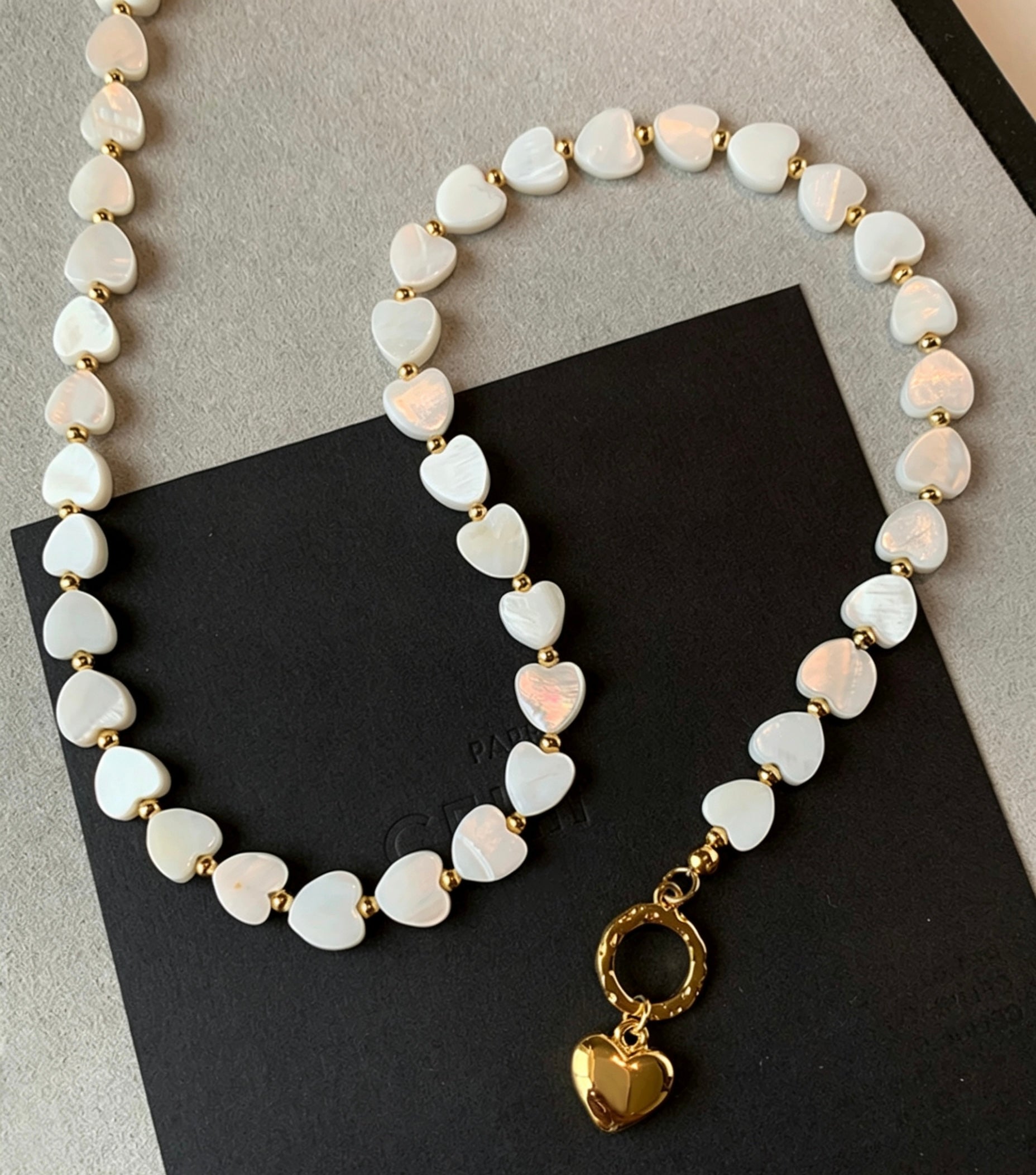 Natural Mother of Pearl Heart Pendant Necklace