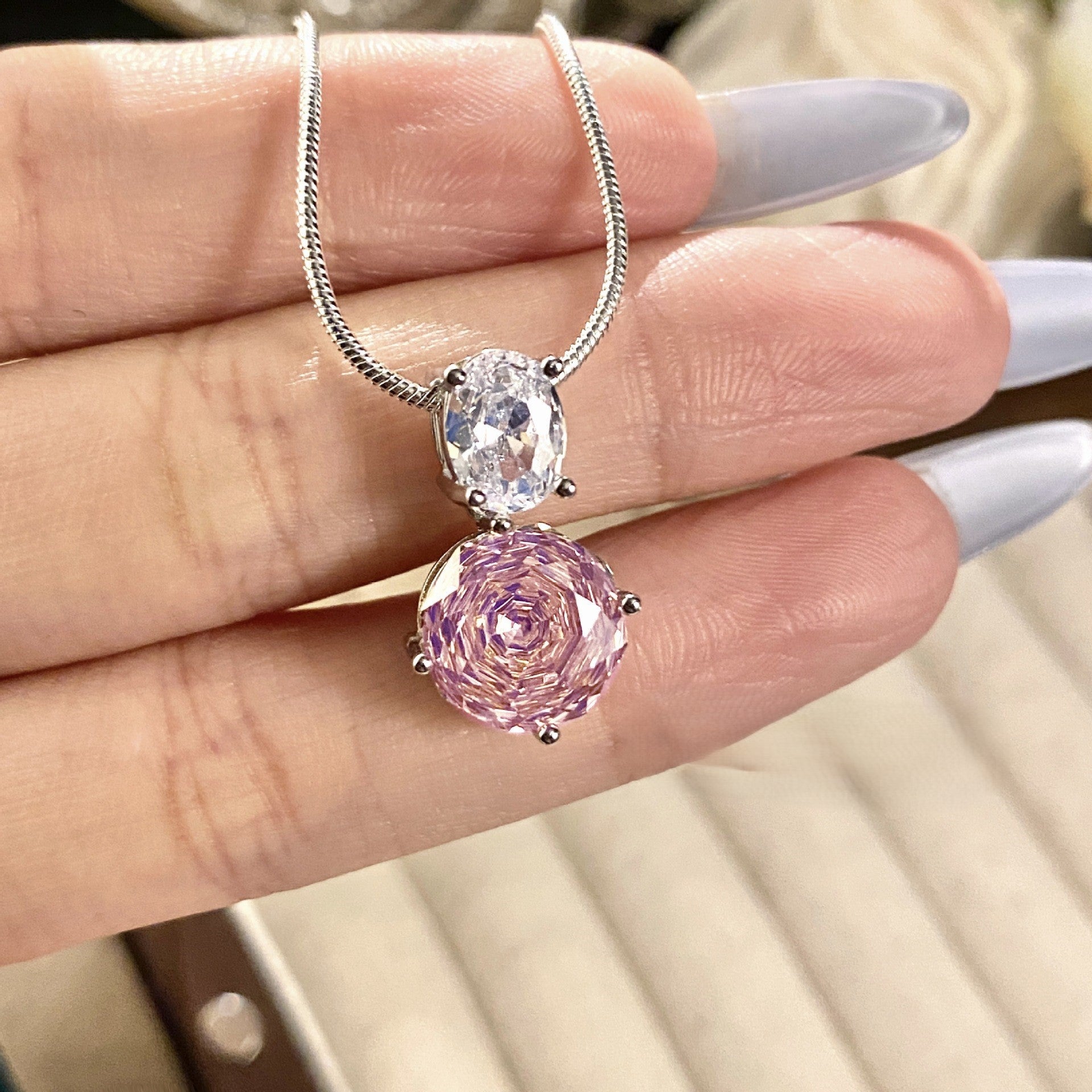 Rose blue high carbon diamond necklace ring earrings set