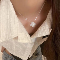 S999 sterling silver flash diamond four-leaf clover necklace earrings set