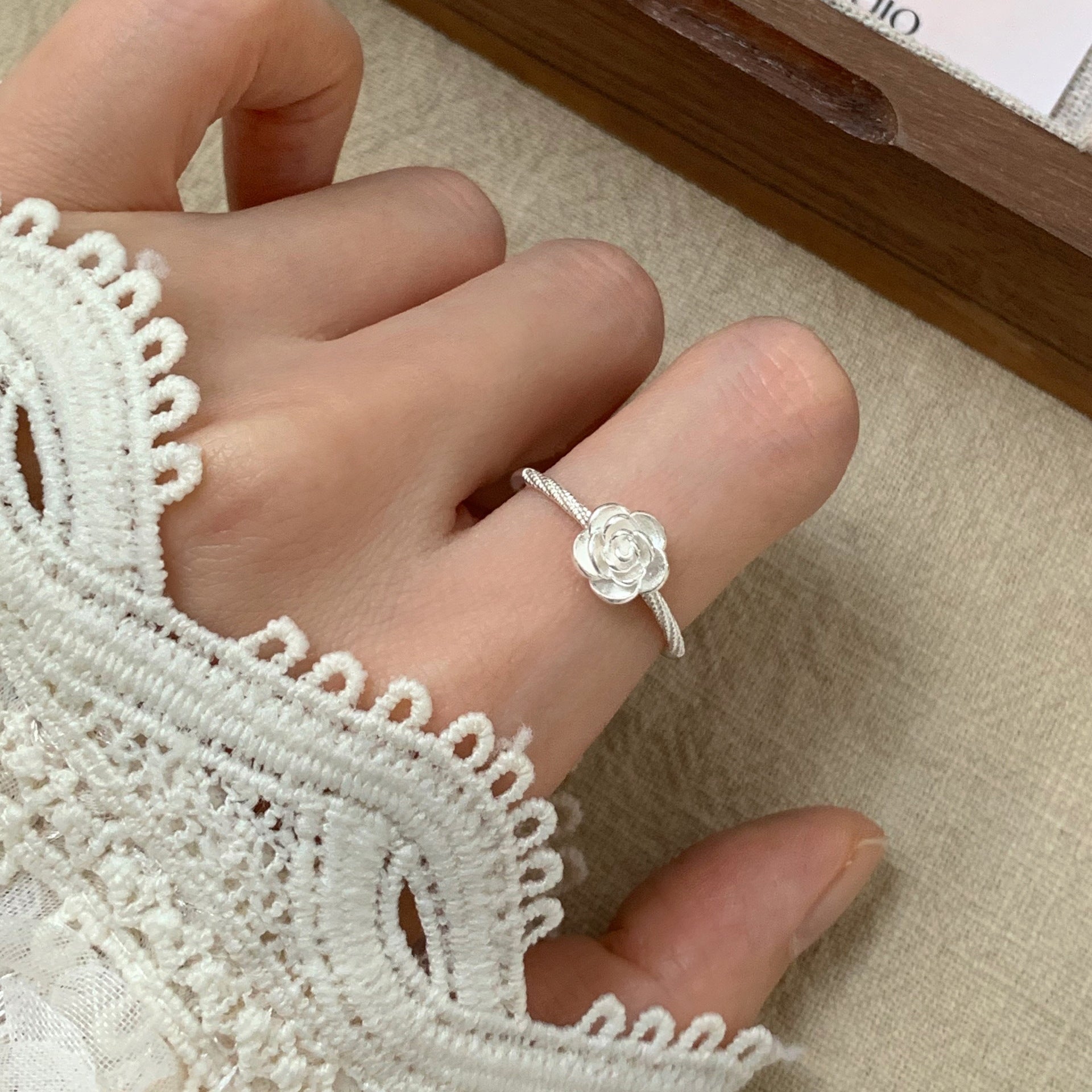 S925 sterling silver rose flower ring