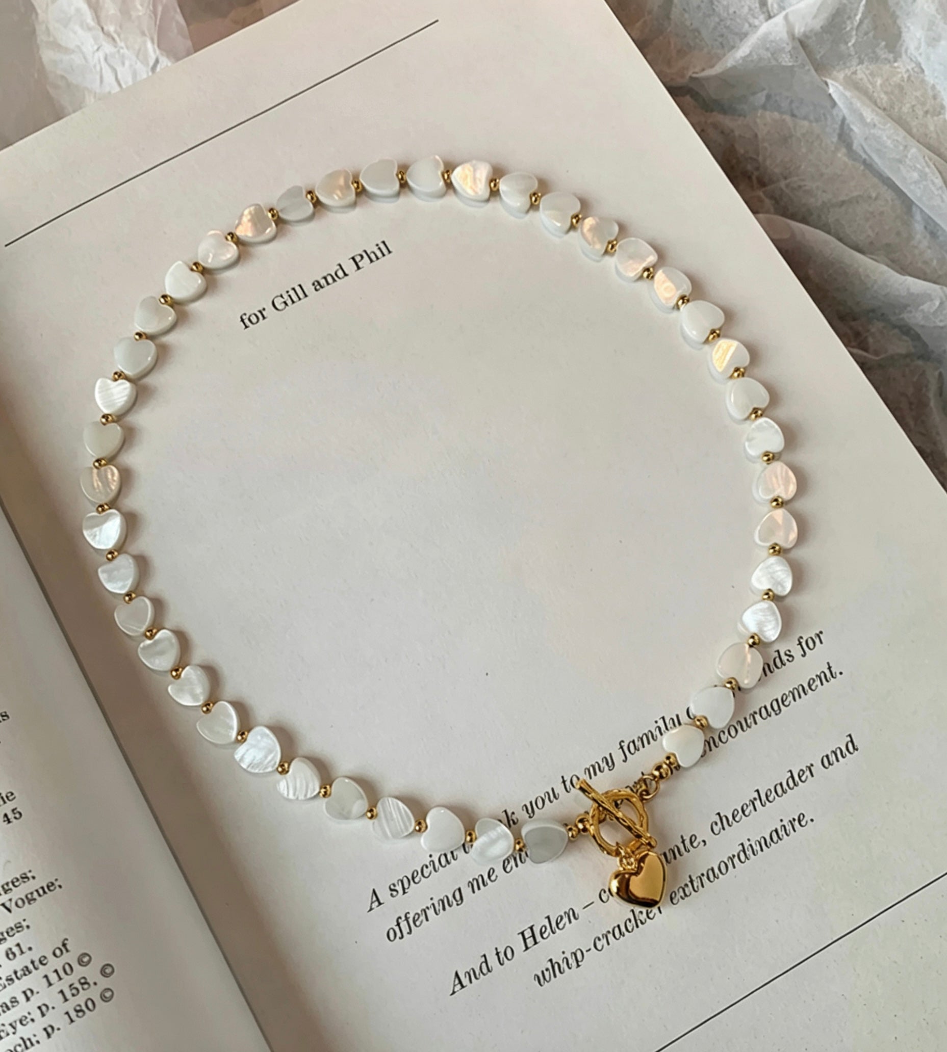 Natural Mother of Pearl Heart Pendant Necklace