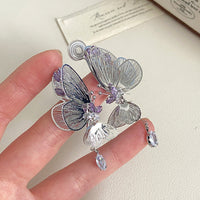 High color-preserving tassels and three-dimensional wings butterfly earrings