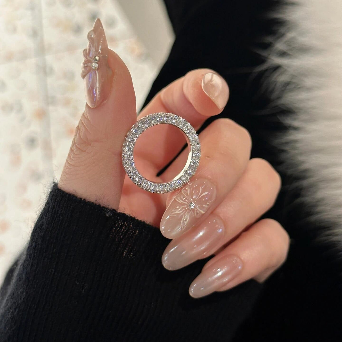 S925 sterling silver doughnut three-sided diamond ring finger