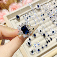 Imitation natural blue gemstone gold-plated studded ring earrings necklace bracelet