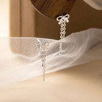S925 sterling silver bow tassel earrings