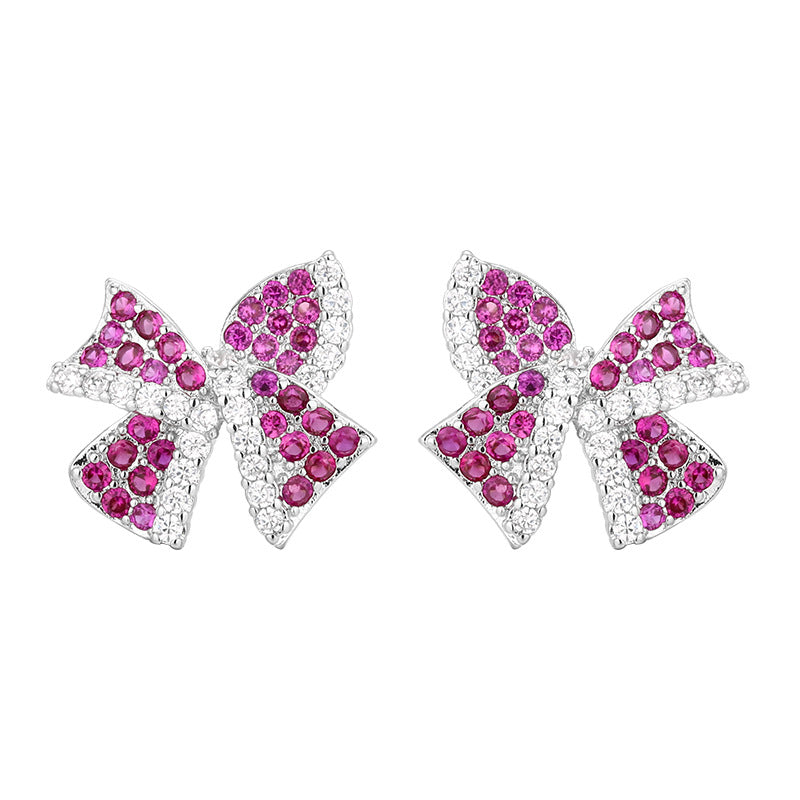 Red corundum zircon flower earrings bracelet necklace set