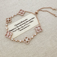 Pink clover flowers with zircon rose gold earrings necklace bracelet ring set