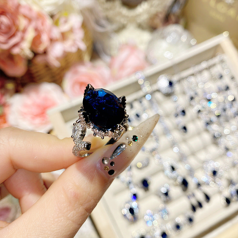 Imitation natural blue gemstone gold-plated studded ring earrings necklace bracelet