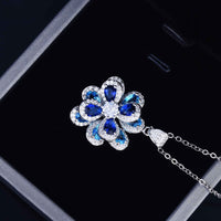 Zircon Flower Silver Needle Earrings Camellia Necklace Bracelet Ring Set