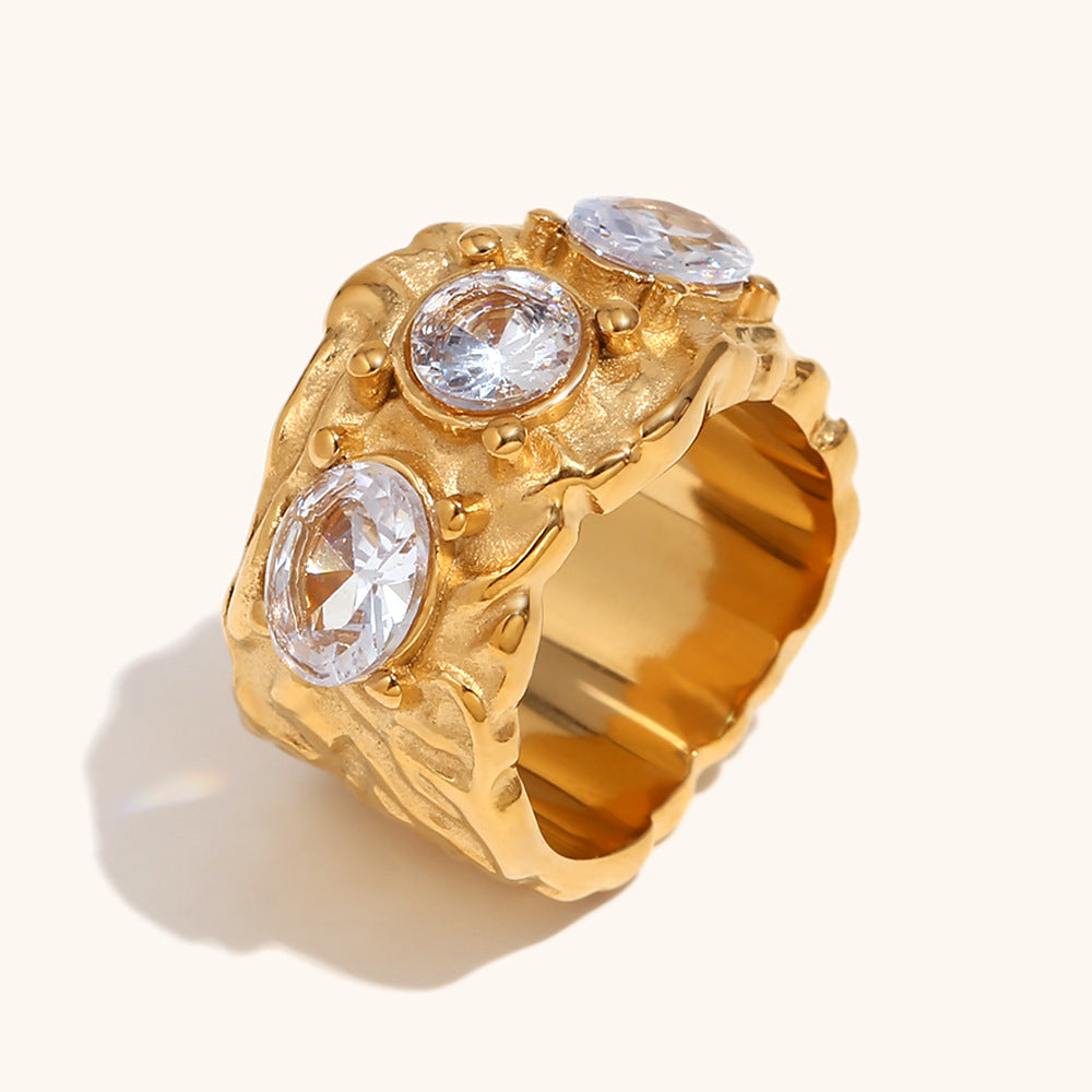 Irregular colored diamond stainless steel bracelet ring earrings plated with 18K gold.
