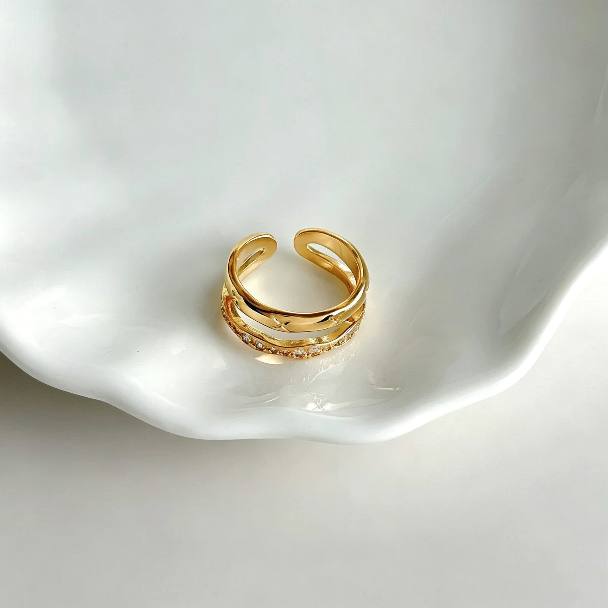 Wavy Star Zircon Double Band Open Ring