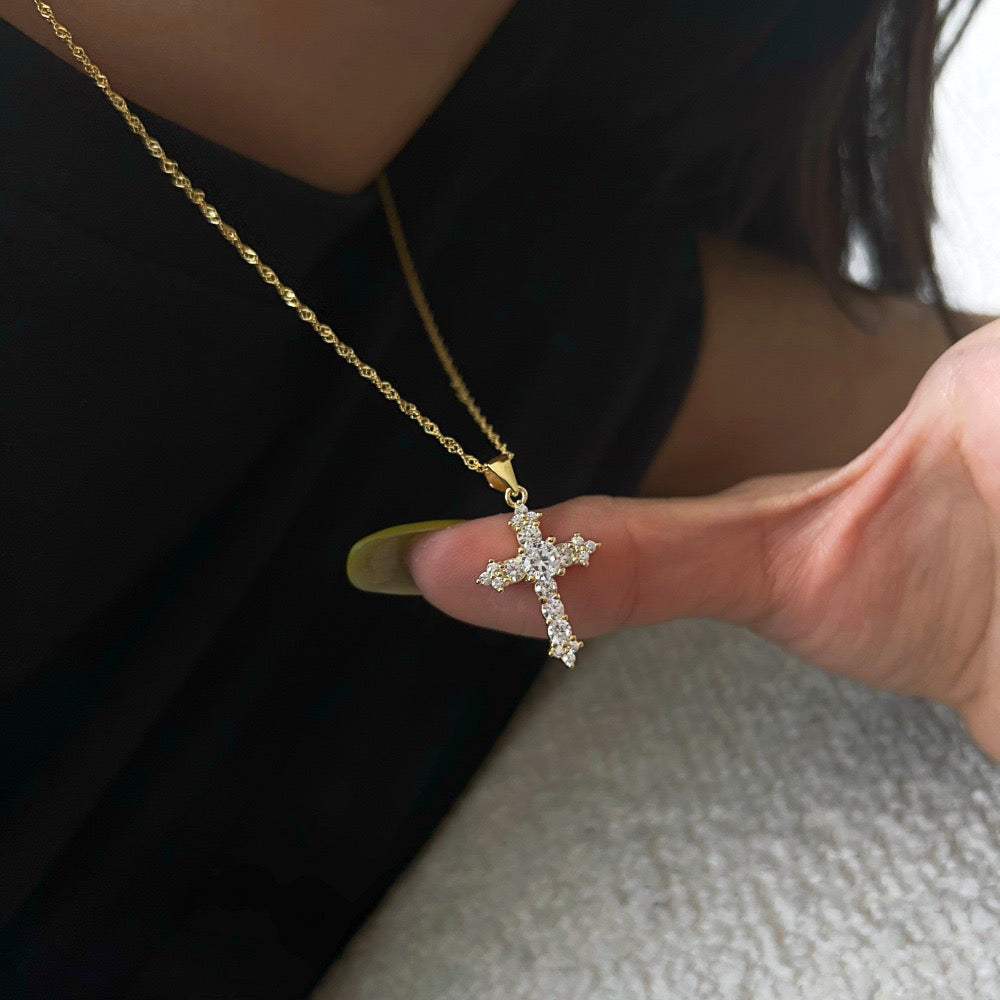 S925 sterling silver gold cross necklace