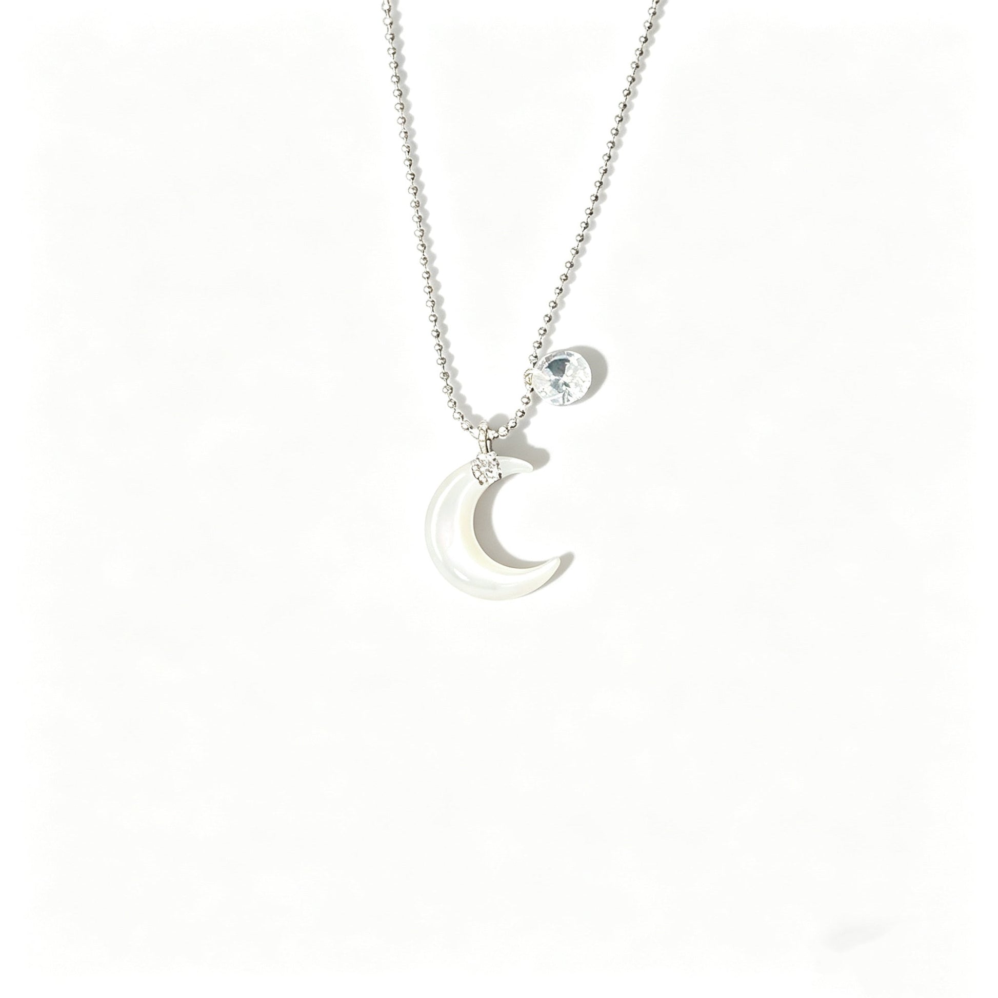 S925 sterling silver white diamond shell moon necklace