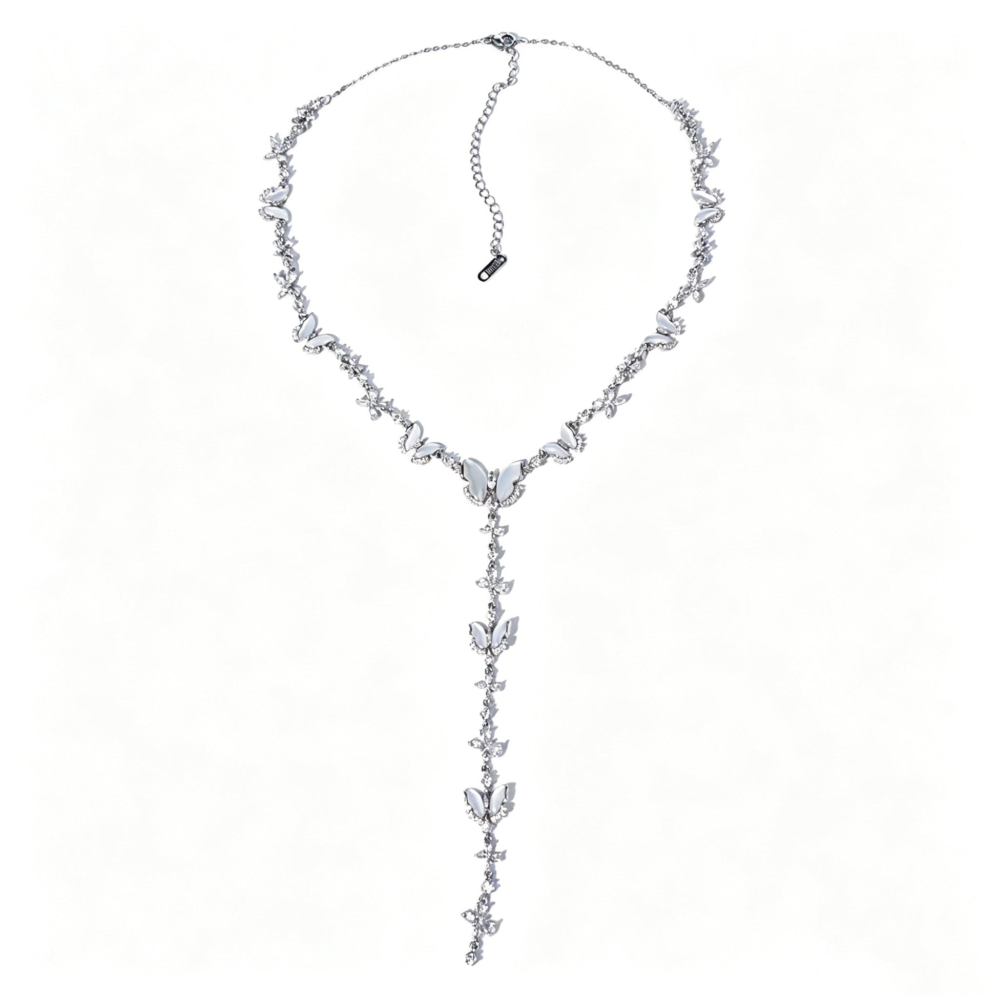 Natural Mother-of-Pearl & Zircon Butterfly Necklace and Earrings