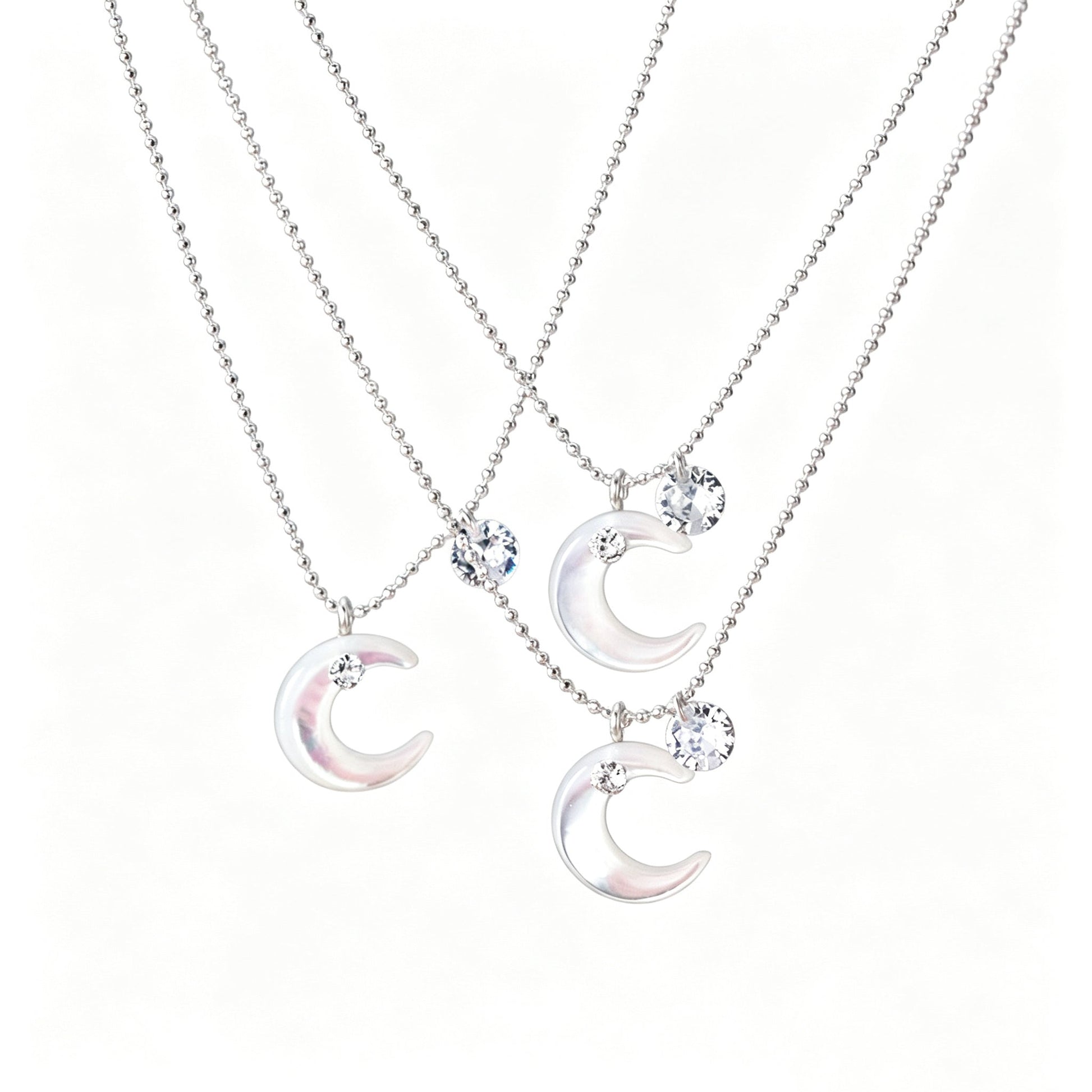 S925 sterling silver white diamond shell moon necklace
