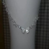 Natural Mother-of-Pearl & Zircon Butterfly Necklace and Earrings