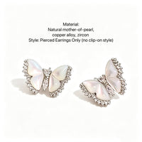 Natural Mother-of-Pearl & Zircon Butterfly Necklace and Earrings