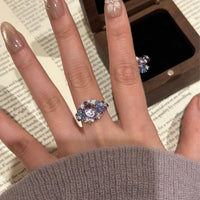 Amethyst full-diamond necklace ring and earring set